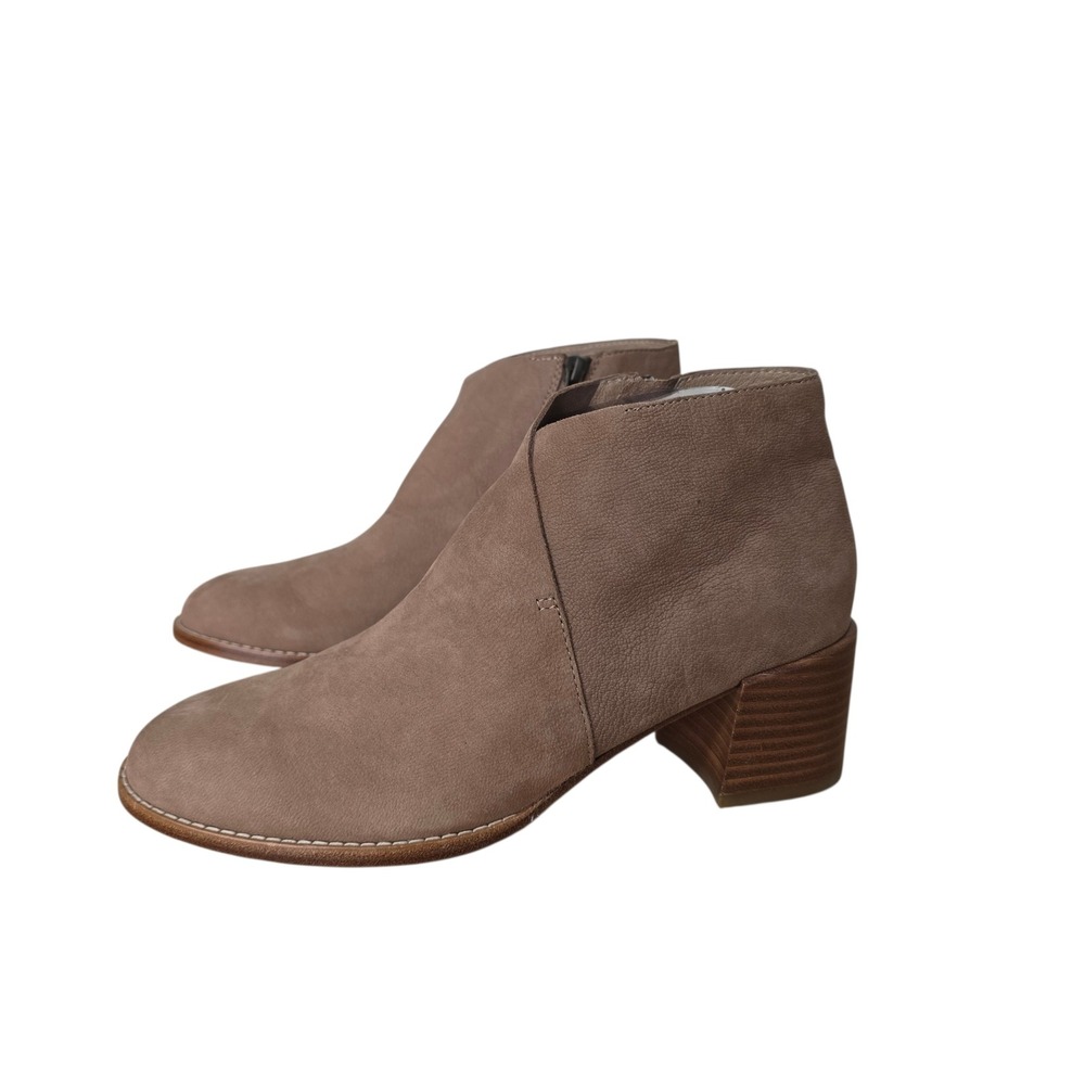 Eileen Fisher Taupe Leather Wrap Front Ankle Boots Block Heel Womens 8.5 Italy‎